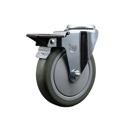 Service Caster 5'' Gray Poly Wheel Swivel Bolt Hole Caster with Posi Lock Brake SCC-BH20S514-PPUB-PLB